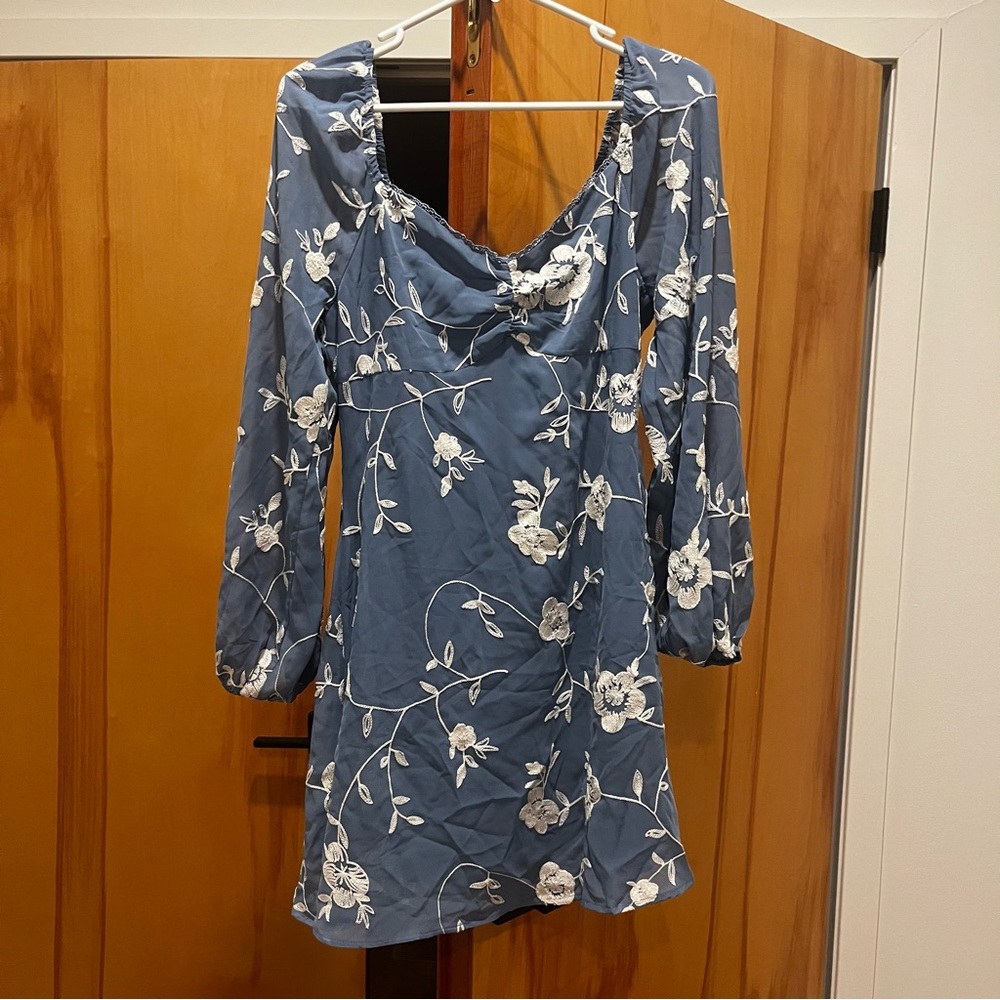 Altar'd State Blue Dress with White Floral Design